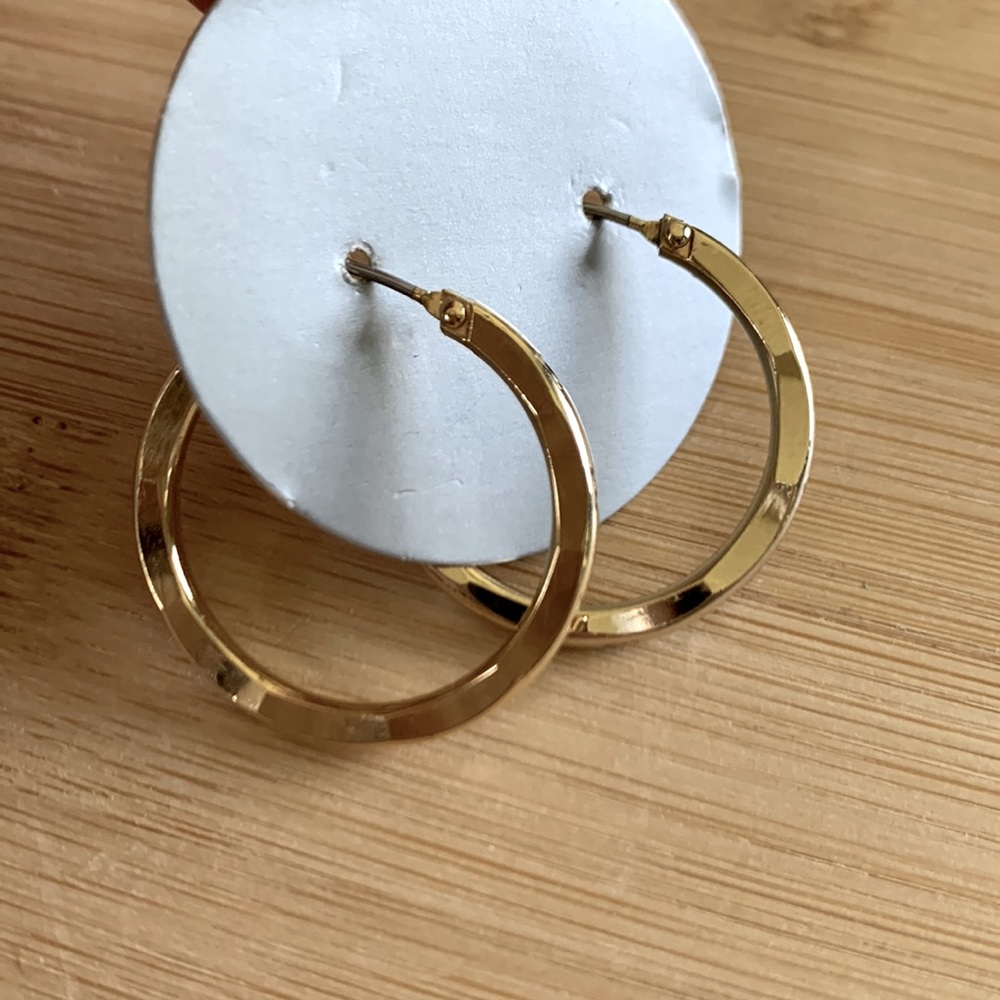Gold Toned Hoop Earrings with Criss-cross pattern